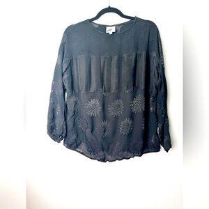 Vintage Max & Mabel Black Semi Sheer Floral Top. Sz: Med. Great Condition